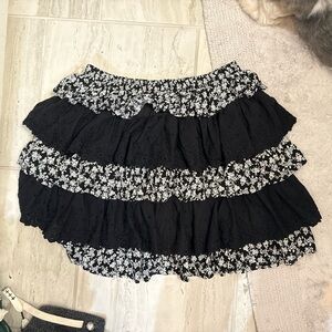 Floral Black and White Tiered Skirt shorts inside